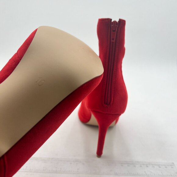 YDN Red Cute Ruffles Ankle Boots Stiletto Heels Pointed Toe Back Zipper Booties - Picture 6 of 8